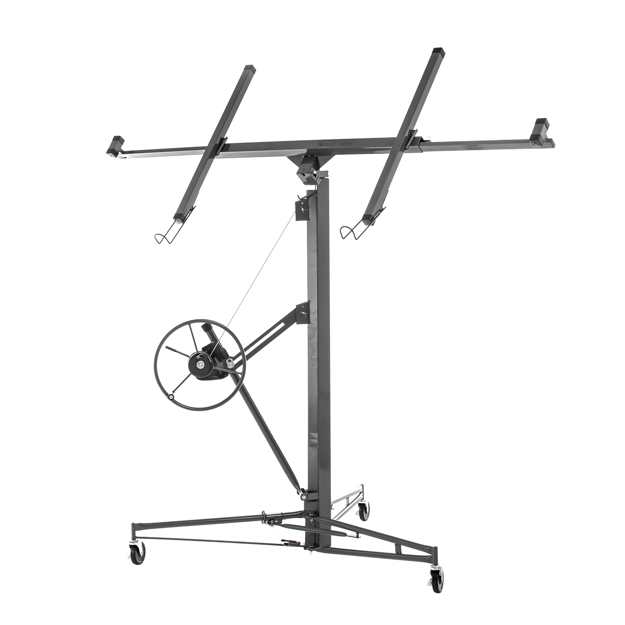 Elevador de Paneles de Yeso Plegable, Apto para Paneles de Yeso de hasta 68 kg, Altura Ajustable de 180-470 cm, 3 Ruedas con Freno de Bloqueo, 60 ° Herramienta de Construcción Gris Práctica con