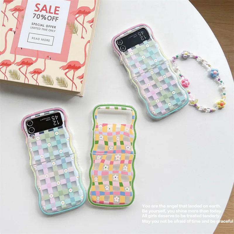 

Plaid Daisy Phone Case for Samsung Galaxy Z Flip 7 6 5 4 Protective Back Cover for ZFlip5 ZFlip6 ZFlip7 Case Shell