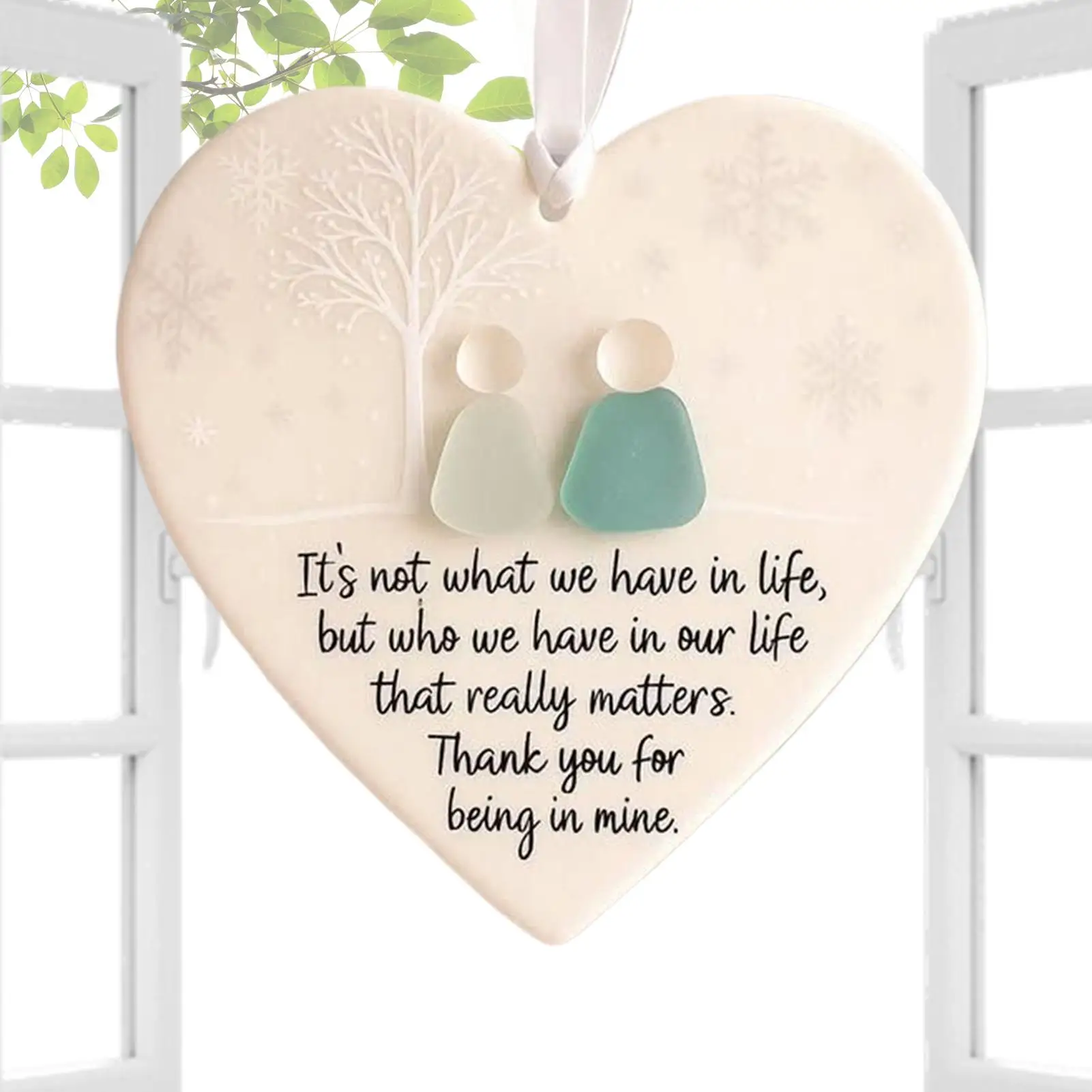 Heart-shaped Sea Glass Friendship Keepsake Pendant Hangable Christmas Tree Ceramic Love Heart Ornament For Window Wall