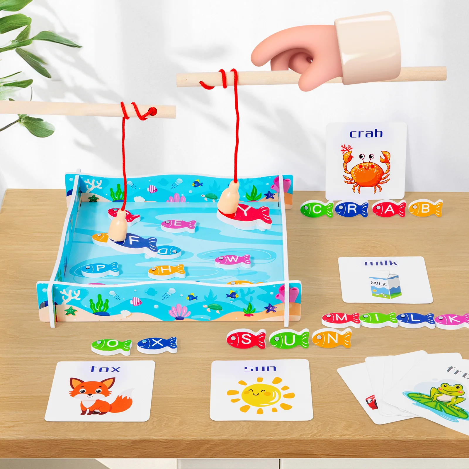 Children Puzzle Early Education Wooden Magnetic Fishing Toys Creative Spell Words Cognitive Matching Desktop Game Fishing Toy