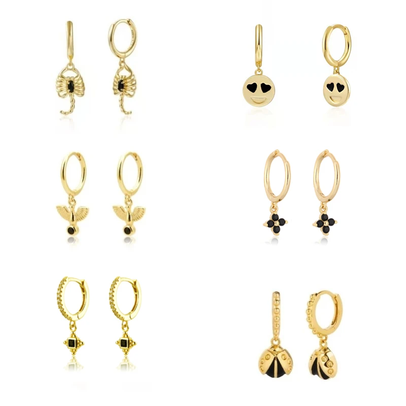 Geometric Moon Eye Waterdrop Pendant Earrings for Women Blue/Black Cubic Zircon Animal Series Huggie Ear Ring Party Jewelry Gift