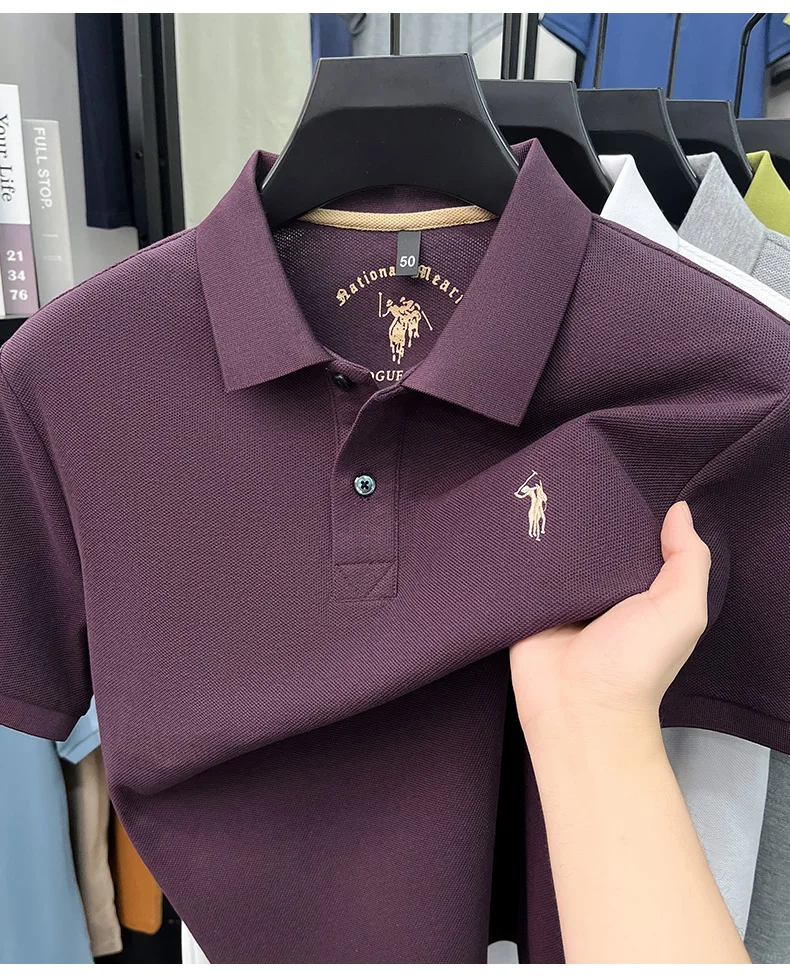 High-End 100% Baumwolle Kurzarm Polo Shirt Sommer Mode Luxus Marke Pony Stickerei T-Shirt Business Freizeit Golf Herrenkleidung – Detail 23