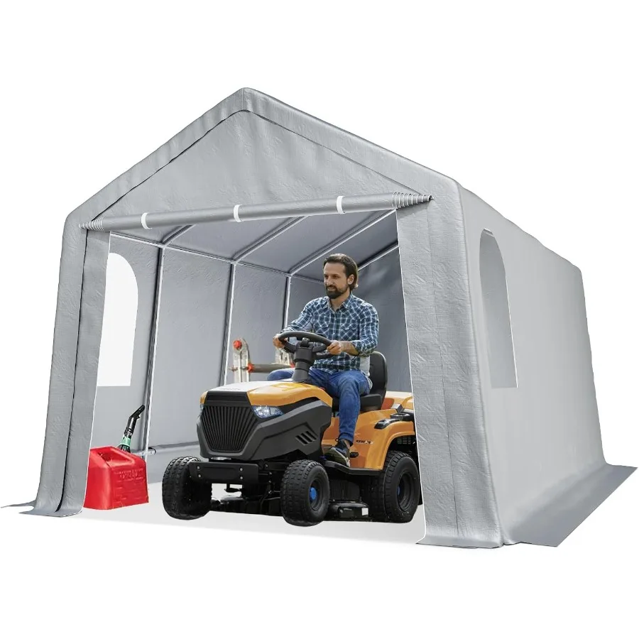 Heavy Duty Anti Snow Carport: Portable Garage Canopy with Heavy Duty PE Fabric and Steel Frame, Ash Gray, All-Weather Waterproo
