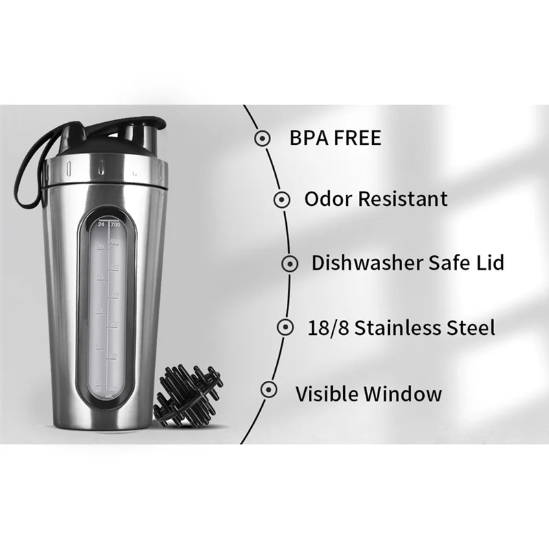 TKOH-botellas agitadoras para mezclas de proteínas, coctelera de proteínas de acero inoxidable que no se mantiene frío/caliente, tazas agitadoras de Metal con ventana visible-B Dura
