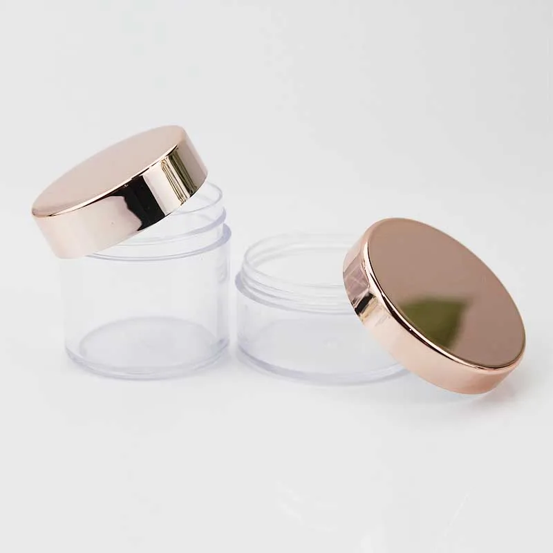 20/30/50 szt. 60g Plastikowe Puste Przezroczyste Słoiczki na Brokat do Paznokci z Pokrywką w Kolorze Różowego Złota, Pojemniki na Kosmetyki, Kremy i Pudry Sypkie
