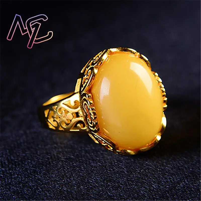 Yellow Amber Rings Lucky Amulet Talismans Real Gemstone Vintage Designer Luxury Gifts for Women Natural Jewelry