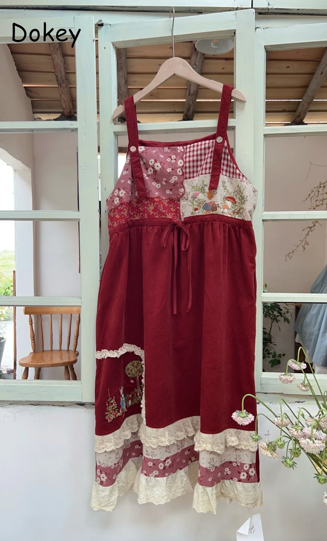 Abito generale Lolita in velluto a coste vintage Abito da donna giapponese Mori Girl Patchwork Abito con bretelle Kawaii + set di camicie bianche a maniche lunghe