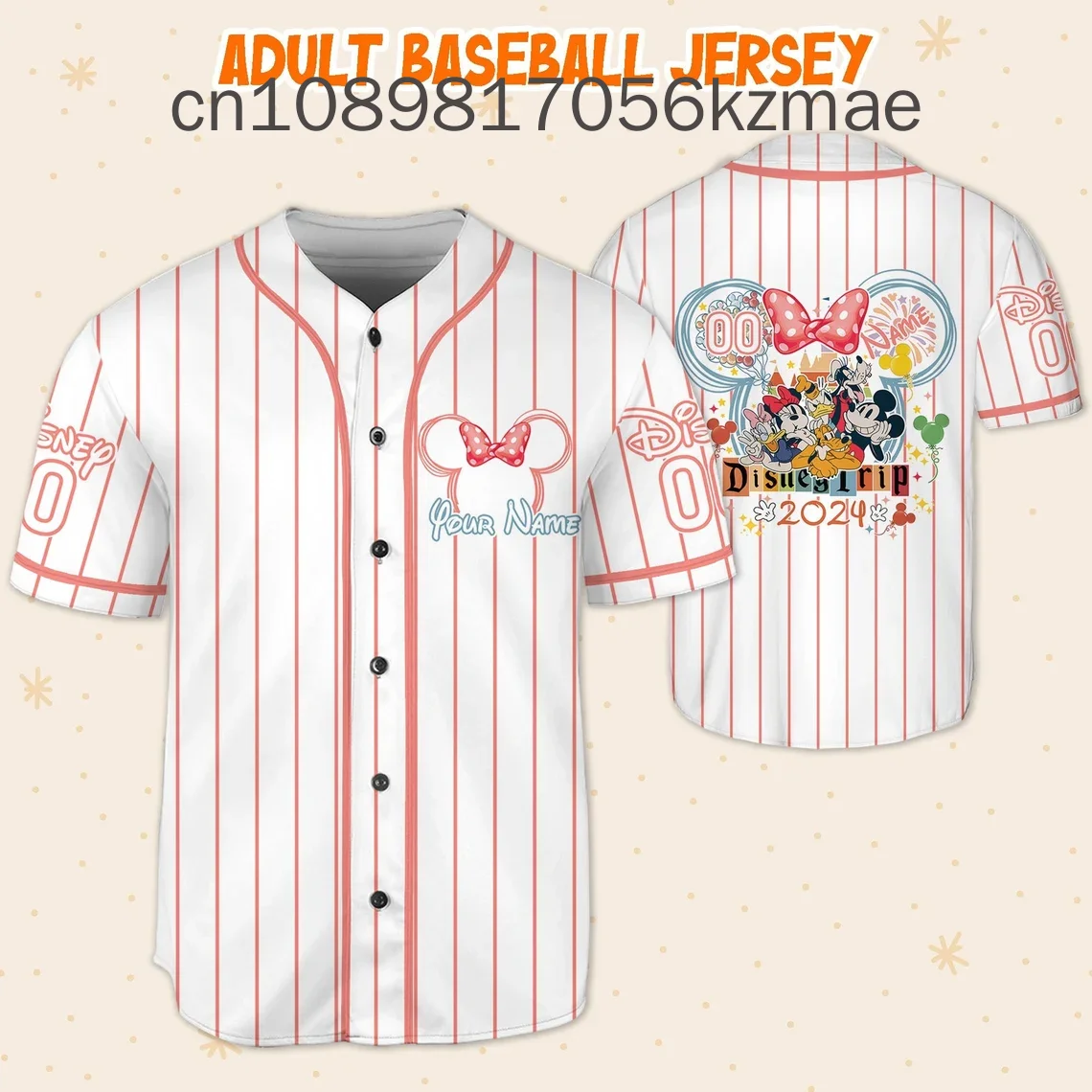 Custom Disney Mickey Friends Disneyland Happy Valentine\'s Day Baseball Jersey Men\'s and Women\'s Children\'s Baseball Shirt