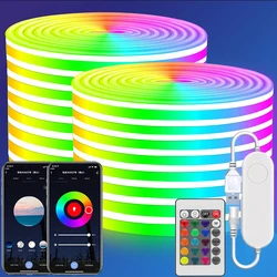 5M/16.4FT TUYA Neon sznur oświetleniowy, elastyczny Neon LED USB z synchronizacją muzyki, kompatybilny z Alexa, asystent Google, diody na wstążce LED