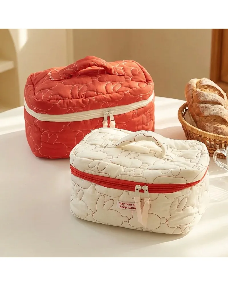 Creative Warm Tone Adorable Red White Rabbit Cosmetic Bag Roomy Cute Portable Cotton Hand Organizer