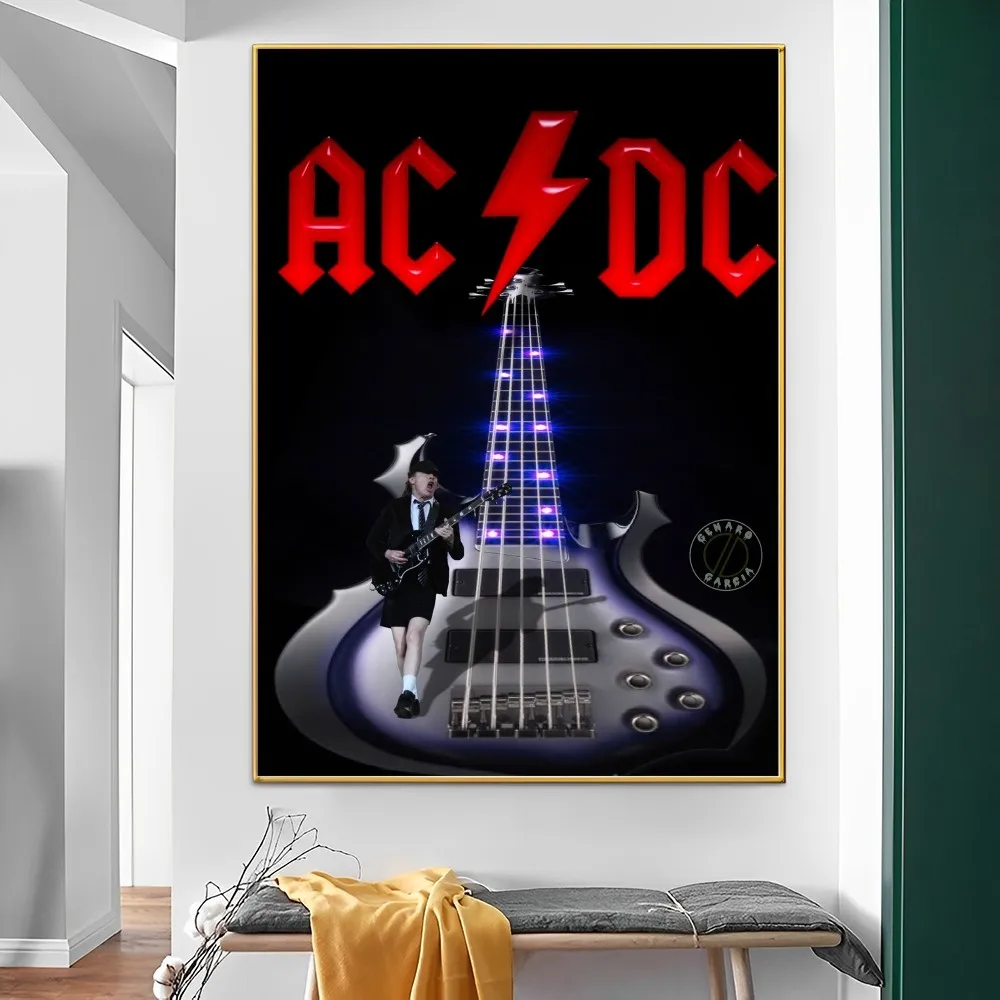 Rock Singer A-AC D-DC Band Poster Self-adhesive Art Poster Retro Kraft Paper Sticker DIY Room Bar Cafe Vintage Decorative