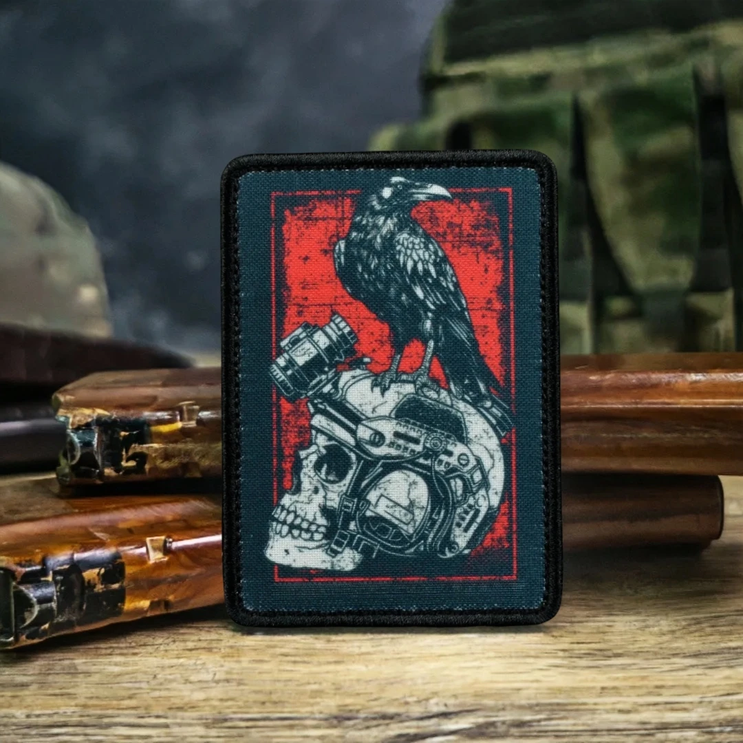 Nachtsicht Schädel Krähe Taktische Moral Abzeichen Militär Armband Krieger Gedruckt HookLoop Patch Memento Mori Rucksack Aufkleber