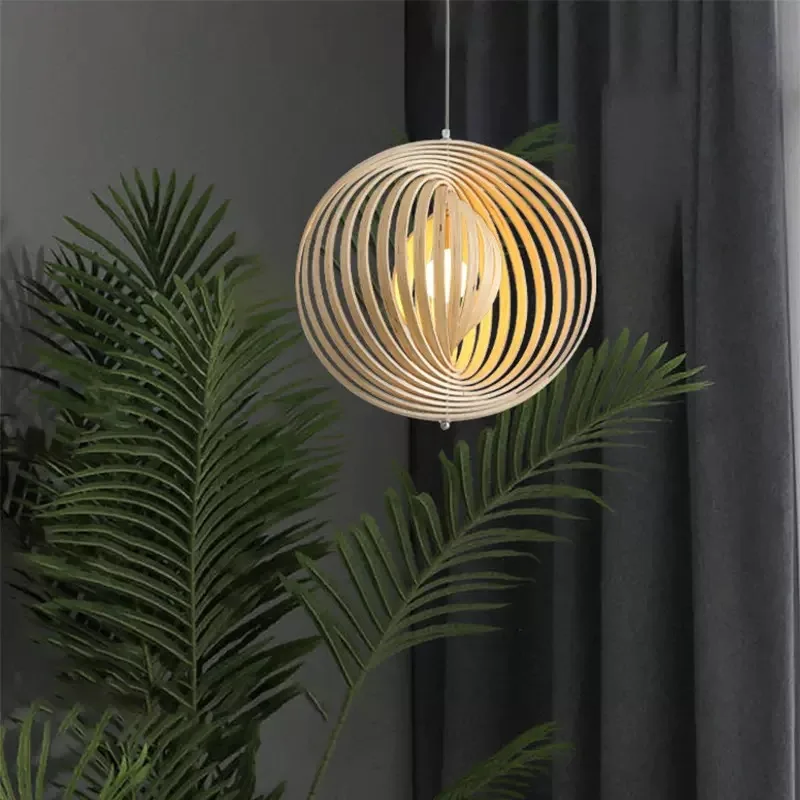 

Circular Moon Restaurant Pendant Light Simple Wooden Style Homestay Bedroom Bar Counter Dining Table Lighting Fixtures