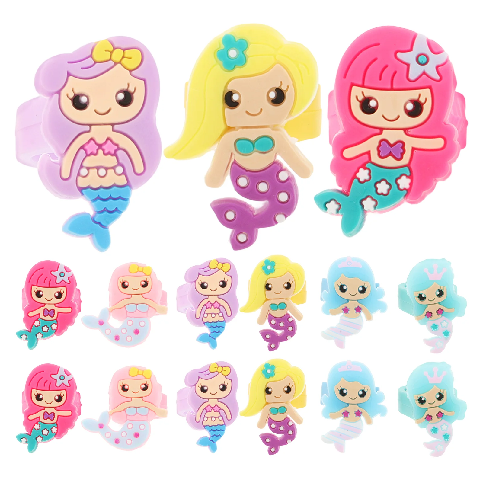 24 Pcs Lollies Little Girl Jewelry Mermaid Ring Toddler Kids Travel Toys for Girls