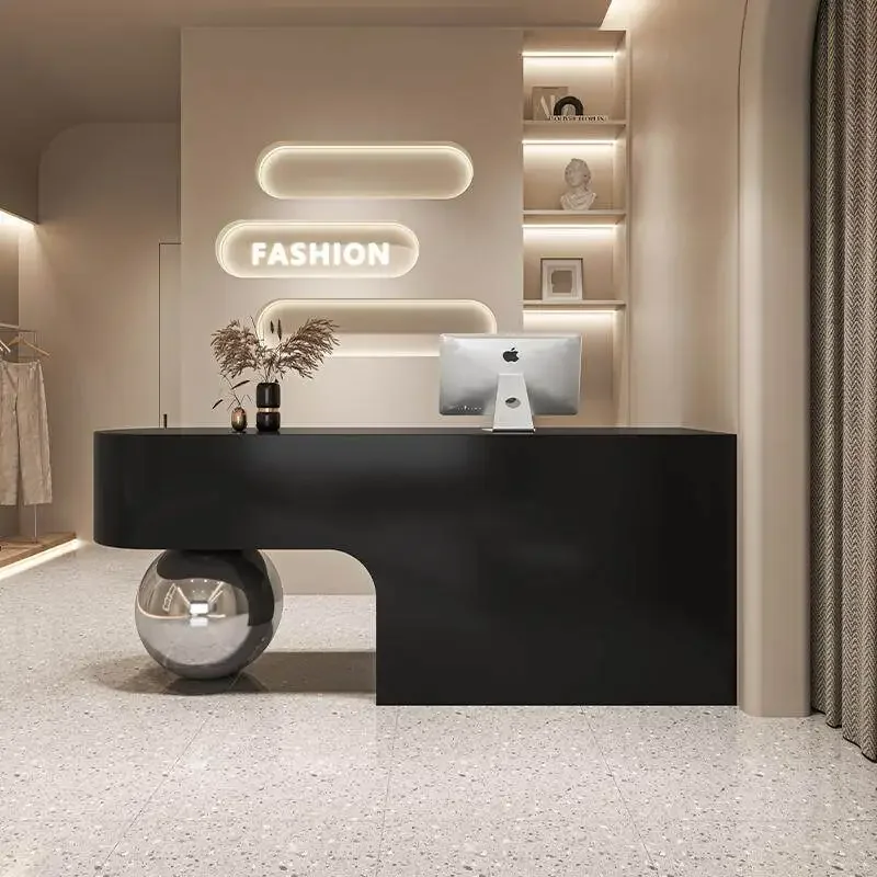Barber Beauty Reception Counter Black Decor Gym Retail Store Reception Counter Cashier Checkout Theke Empfang Office Furniture