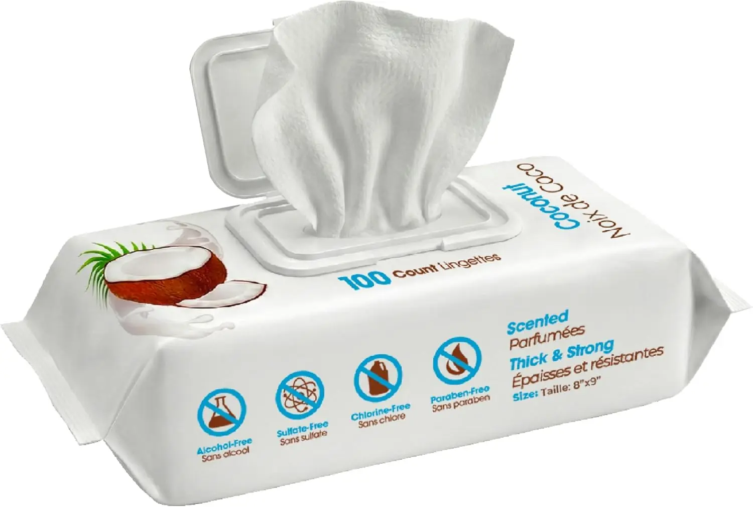 

Large Pet Wipes for Dogs and Cats 100 Count Gentle Coconut Vitamin E Cleaning Deodorizing Paws and Coat