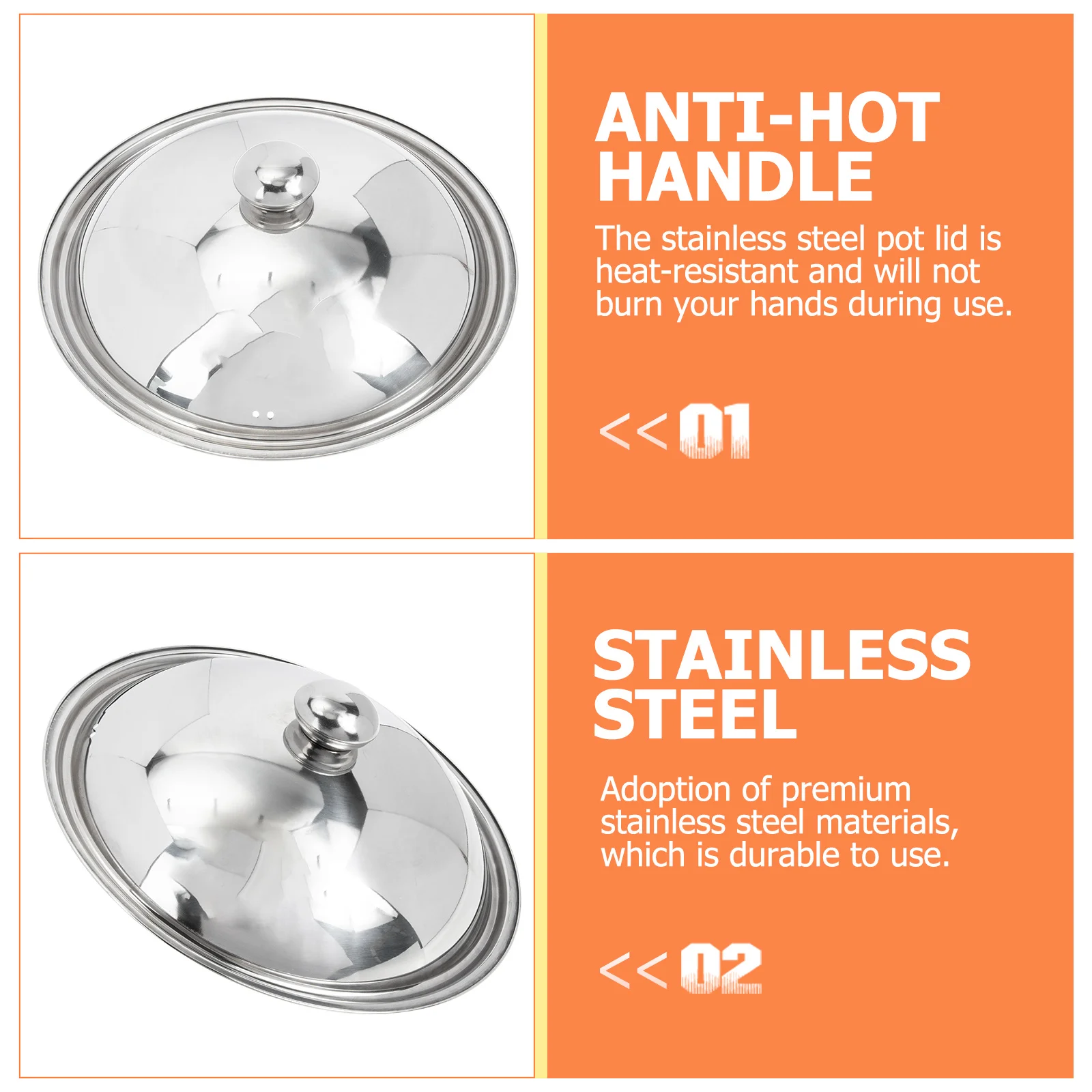 

Replaceable Stainless Steel Pot Lid Multi-Function Universal Cover for Kitchen Cooking Home Hotel Pan Wok Protection Use
