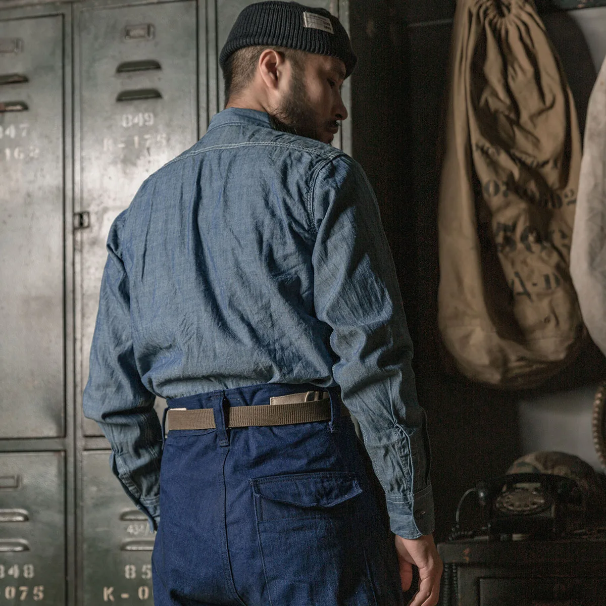 Bronson Repro USN Chambray Work Shirt Rugged Men's Selvedge Workwear Light Blue