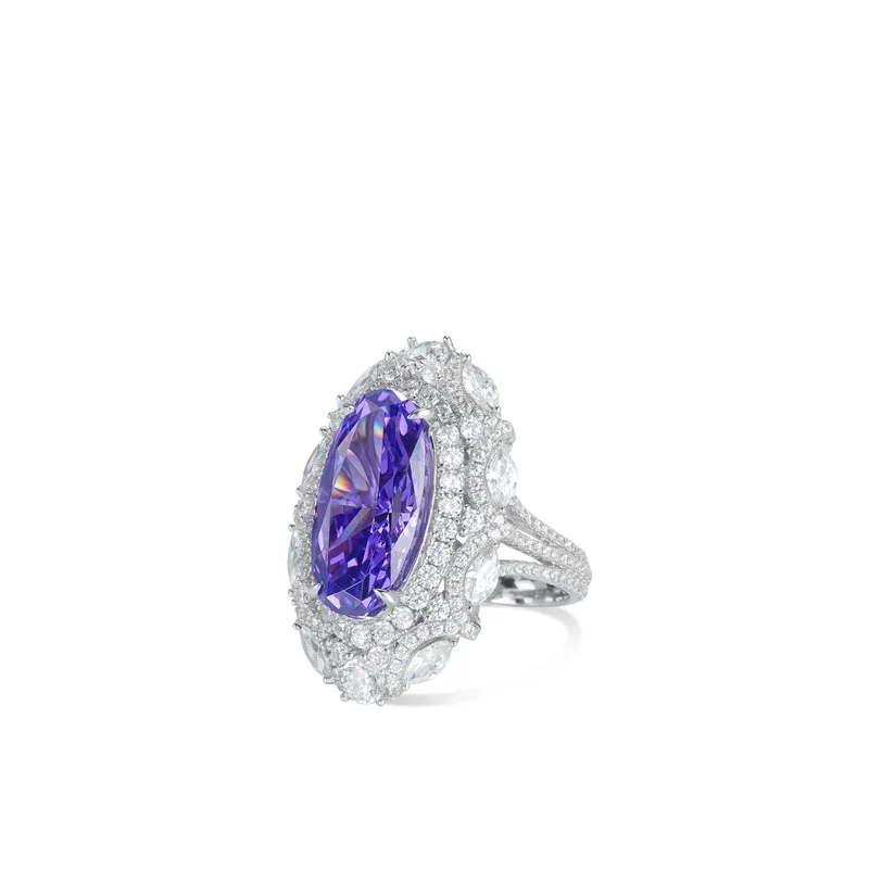 BELLUX Hot Selling 925 Silver Synthetic Zircon Full Diamond 13.5 Carat Purple Gemstone Marquise shape Luxury Ring