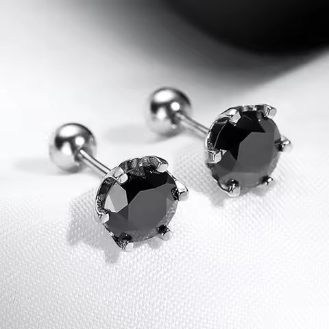 Serenity 5mm 6.5mm Real Black Moissanite Screw Earrings For Women Wedding Bridal 100% S925 Sterling Silver Earrings Fine Jewelry