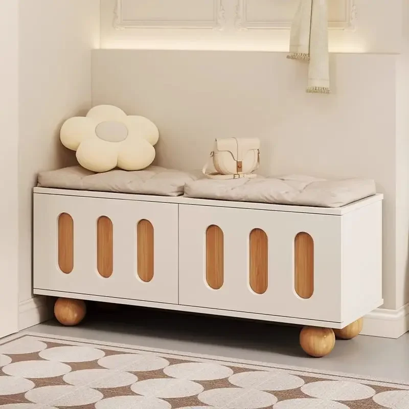 Cream Style Shoe Changing Stool Household Shoe Cabinet Stool Small Apartment Entrance Rectangular Storage Cabinet