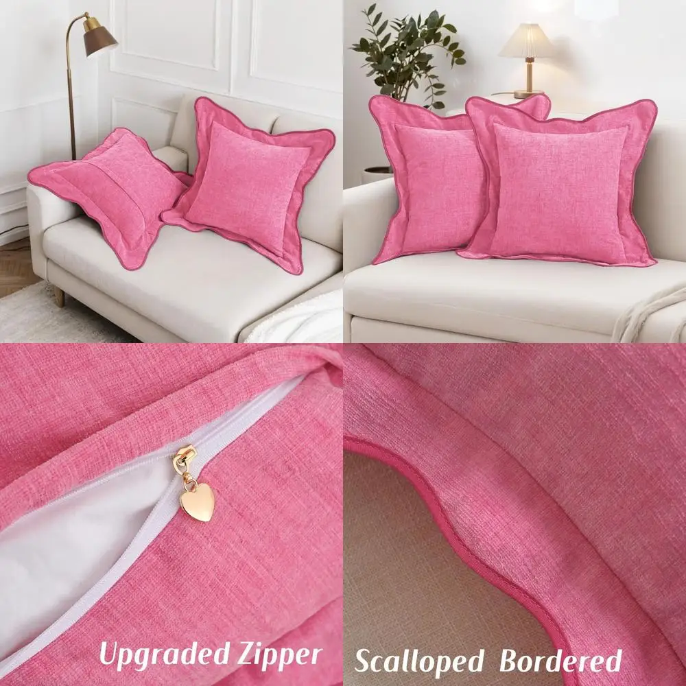 

Set of 2 Scalloped Pillowcases 26x26, Stylish Pink Throw Pillow Covers for Sofa or Bed, Perfect for Living Room Decor