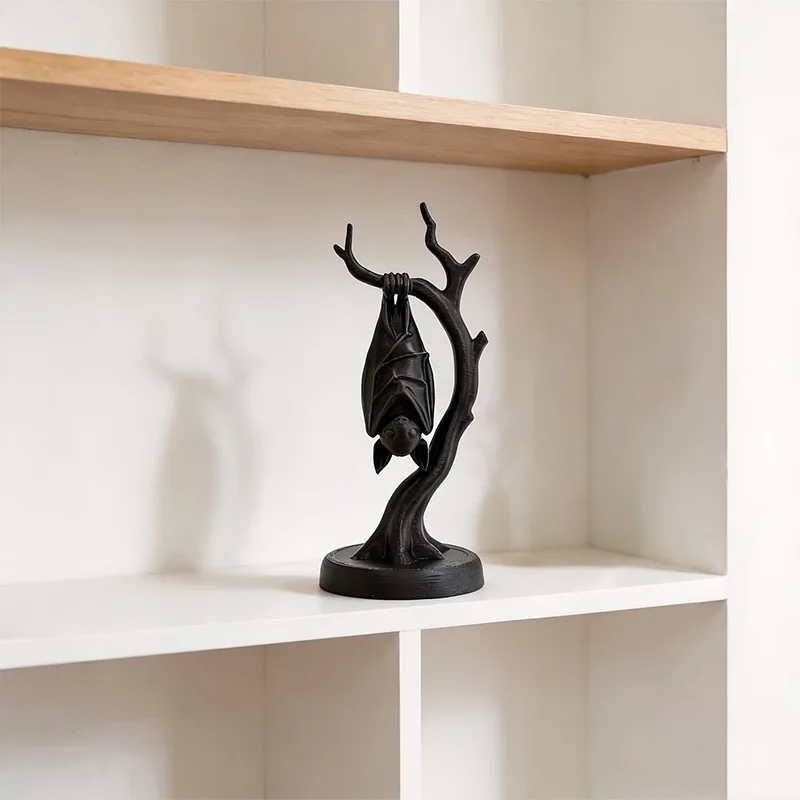 1pc 3D Printe Bat On Dead Branch Figurine Gothic Sculpture For Halloween Party Decor Spooky Ornament Desk Bookshelf Display Gift