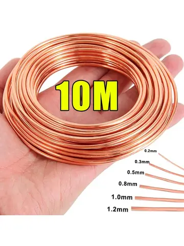 10M T2 Pure Copper Wire Round Coil Conductive Bare Copper Cable Wires for Electric Wire DIY Craft 0.3/0.5/0.8/1/1.2mm