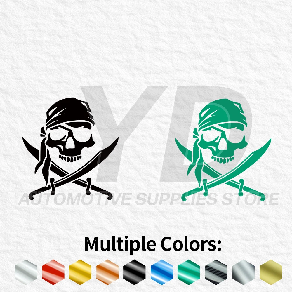 Pirate Skull with Crossed Swords Car Sticker Laser Rainbow Reflective Vinyl Decal Auto Window Bumper Waterproof Styling Decor
