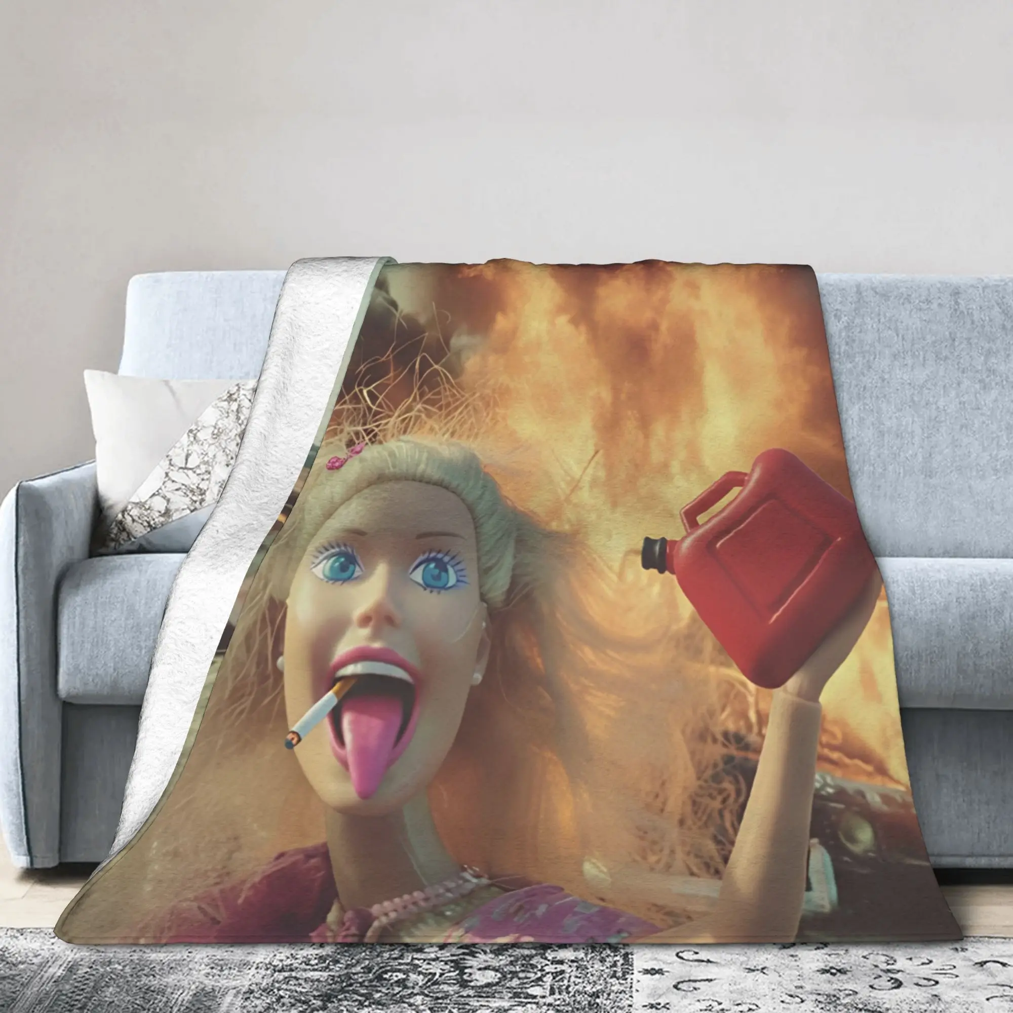 Blonde Doll Disheveled Doll Blanket Soft Flannel Comfort Gifts  Throw Blankets Bedspreads