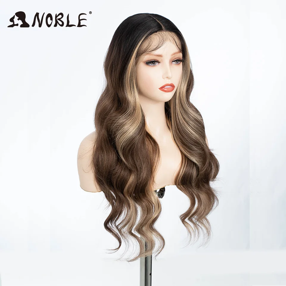 Noble Synthetic Lace Front Wig  28 Inch Highlight Honey Brown Body Wave Wig Cosplay Wigs For Women Lace Wig Lace Wig Synthetic