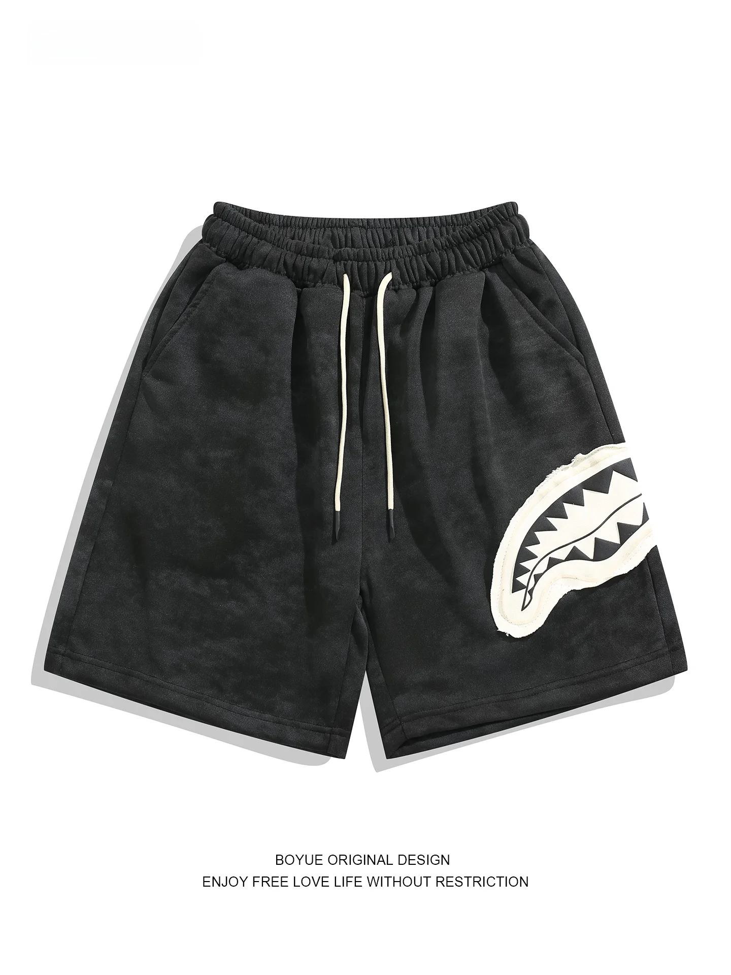 

Boyue American Retro Sport Casual orts Men Women Loose ark Patch Design Five-Point Trendy Polyester Fiber mid Waist