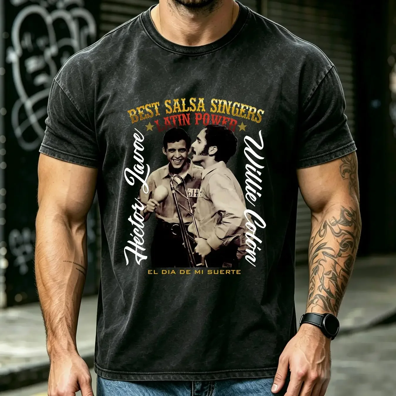 washed T Shirt Willie Colon Hector Lavoe El Dia De Mi Suerte Fania Latin Power U110 vintage Washed graphic Slightly