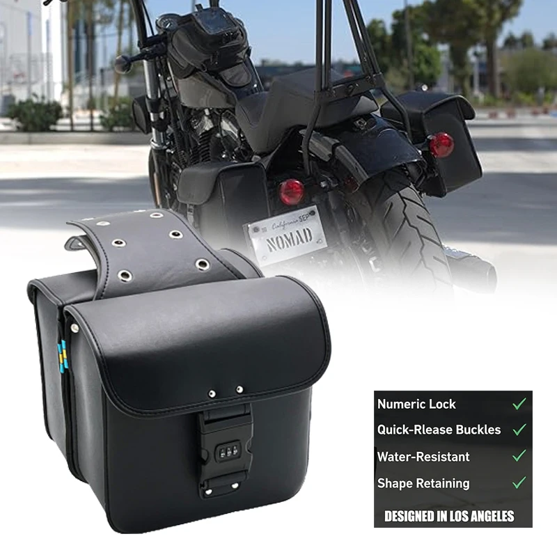 

Мотоциклетные седельные сумки с надежным замком и быстросъемными пряжками, боковые сумки для багажа и инструментов, универсальные для Sportster, Softail, Rebel, Dyna