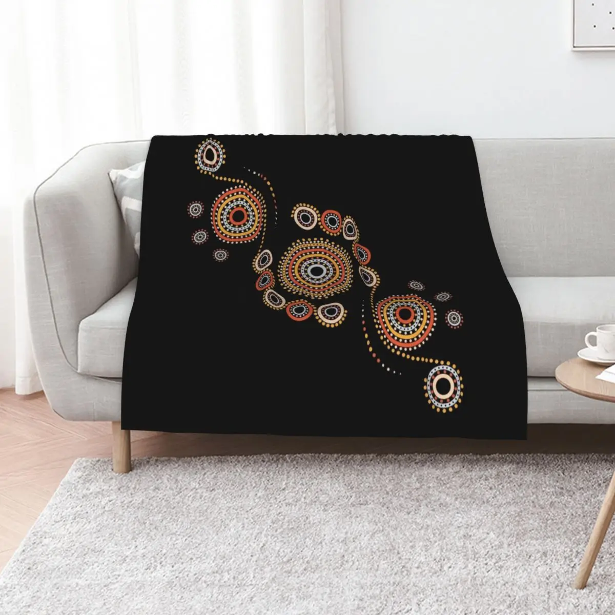 

Aboriginal Art Aborigine Australian Indigenous aboriginal Flag autochthon Bigambul Points Circle Autumn Day Gift F Throw Blanket
