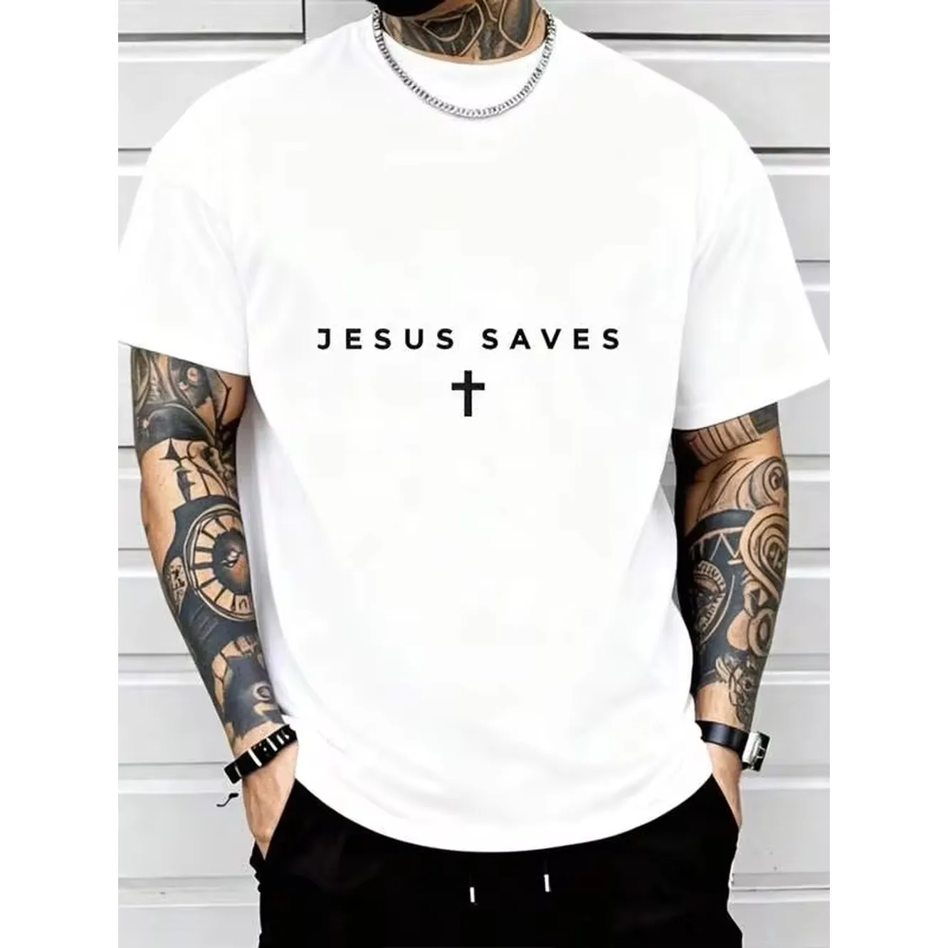 Camiseta de algodón con cuello redondo y estampado gráfico para hombre, ropa informal con estampado de cruz de Jesús Saves, camisetas holgadas de manga corta para primavera, camisetas básicas de moda de verano, ropa divertida con opciones en blanco y negro, regalo para hombres