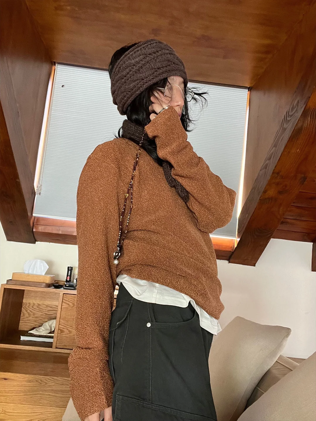 

Женская теплая термо-кофта Laid-ba с круглым вырезом, осенне-зимняя, универсальная, комфортная, свободного кроя