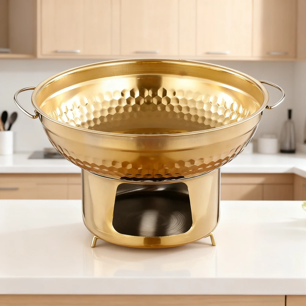 Stainless Steel Hot Pot with Double Ears Thai Tom Yum Kung Pot Fast Heating Household Hot Pot for Fruit Salmon Snack Shrimp