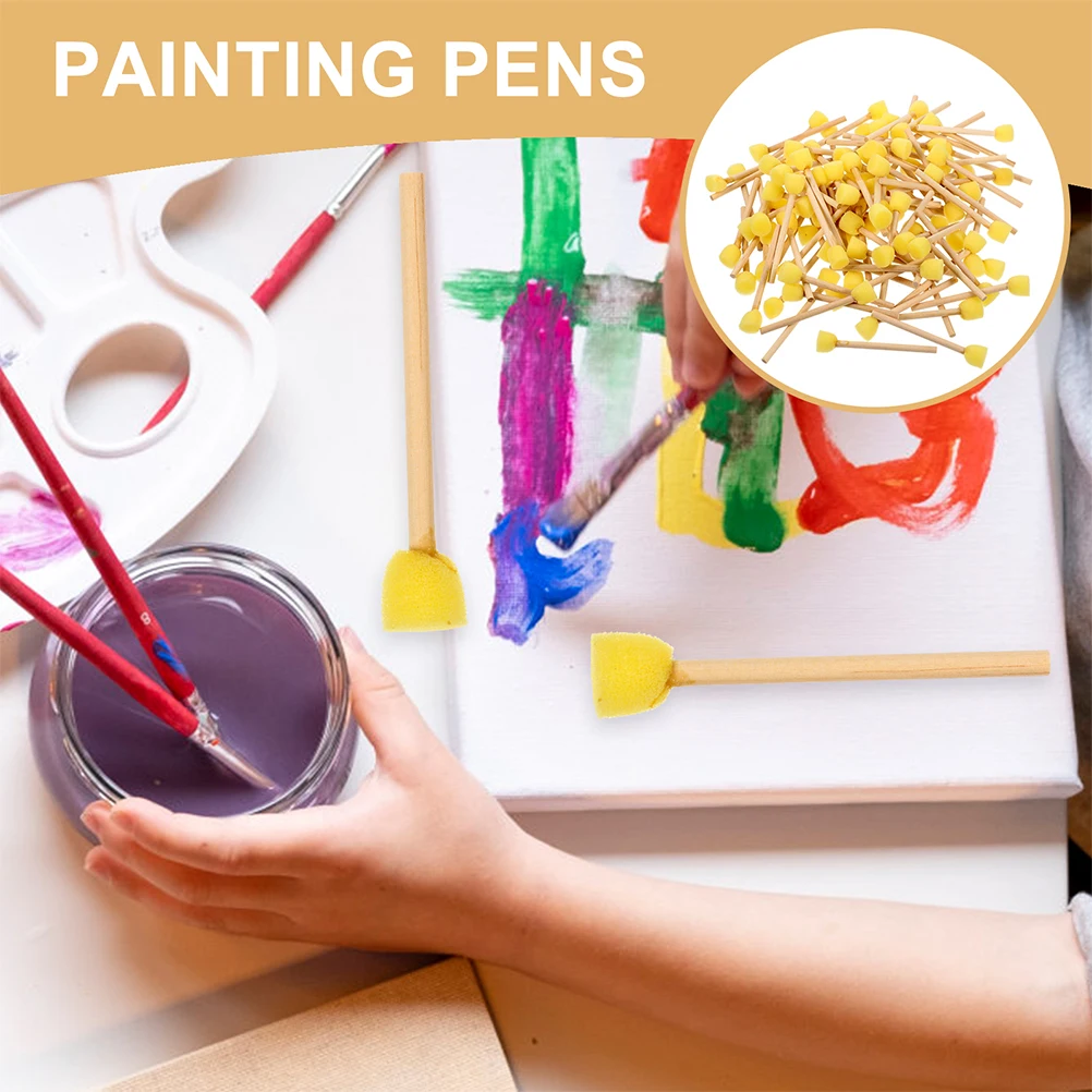

10pcs Painting Brushes DIY Sponge Art Tools Round Wooden Handles Foam Brushes for Kids School 1 5cm Size Yellow Pens
