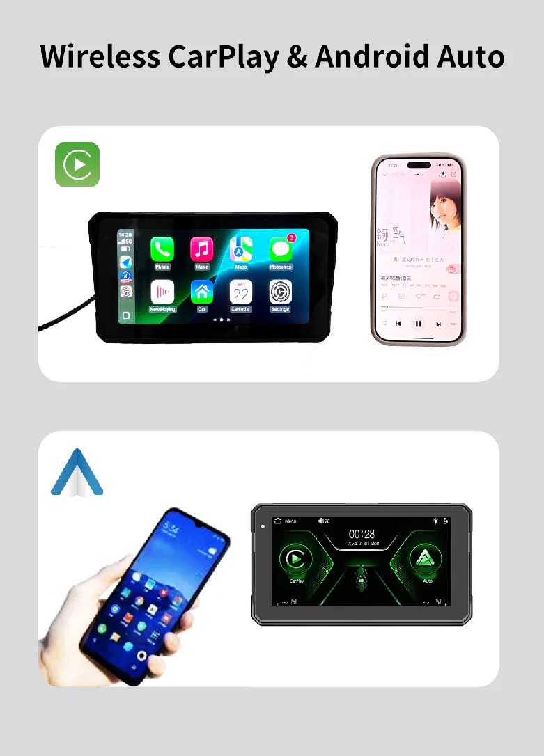 Tragbare 6 Zoll IPX8 Wasserdichte Motorrad GPS Navigation Drahtlose Carplay Android Auto DVR Stick Recorder Moto Monitor WIFI