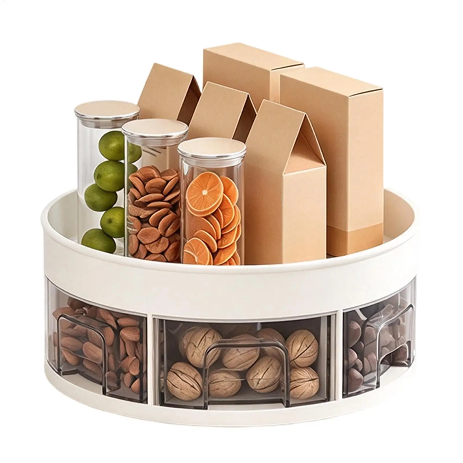 Turntable Organizer For Kitchen 11.8 Inch Rotating Holder With 6 Drawers Seasoning Storage Organizer With 6 Spoons For