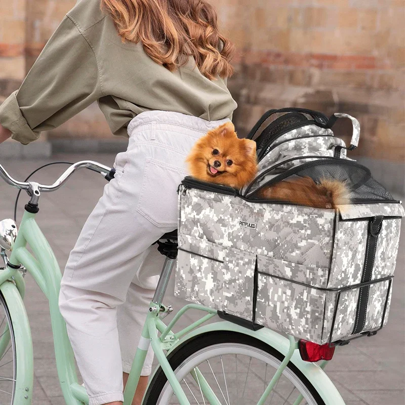 

PETFULED Dog Bike Basket, Soft-Sided Ventilated Dog Bike Carrier Backpack, Dog Pet Bicycle Basket for Bike Handlebar