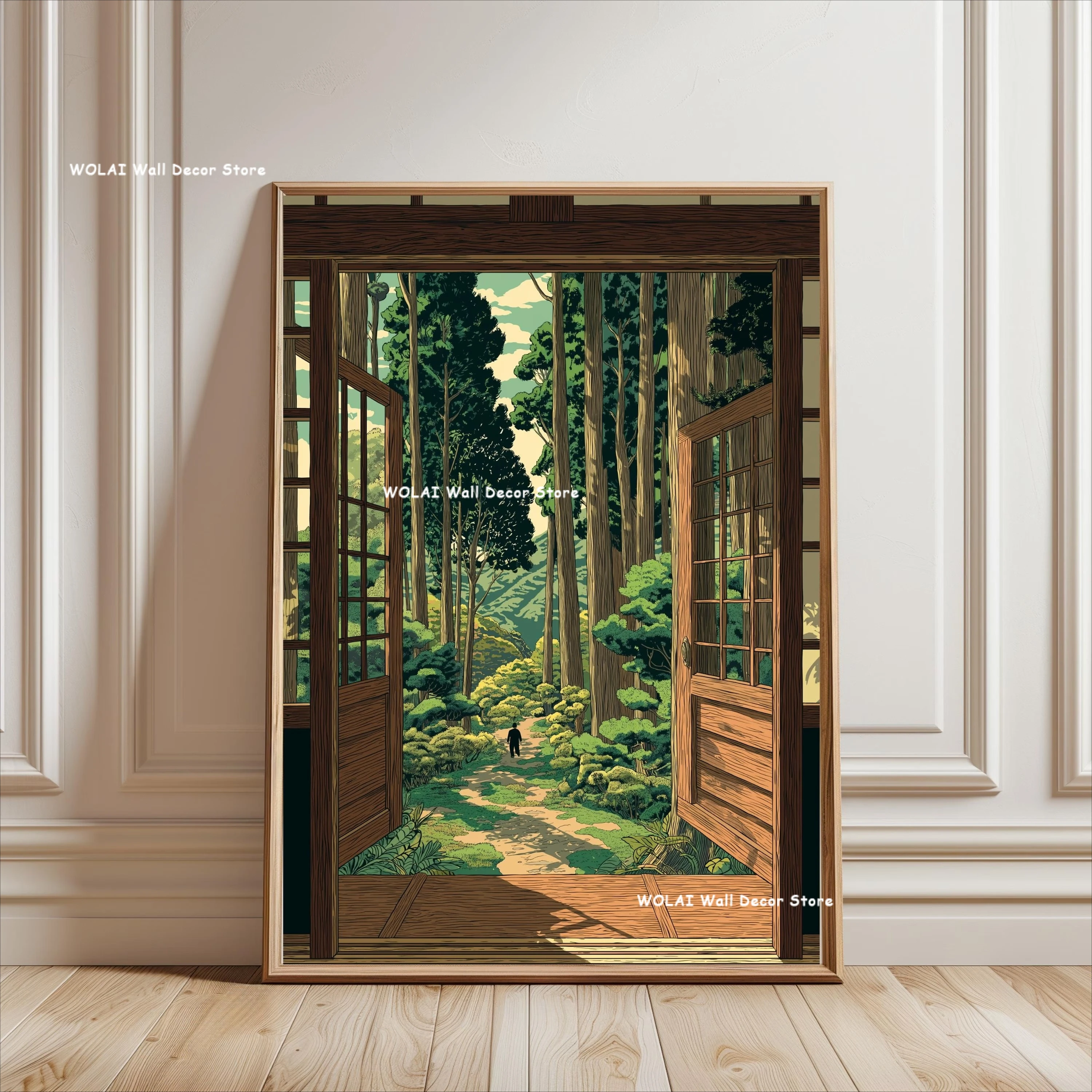 レトロな日本の森のキャンバスポスター、川瀬画海の「日光への道 - Home Decor Vietnam のレビューと価格