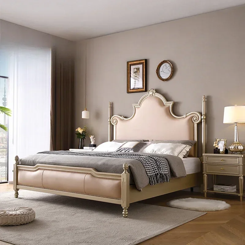 Cama Doble de Lujo con Marco Francés 150 x 200 cm, Cabecera, Cama Doble Tamaño King Size, Cama Moderna para 2 Personas, Muebles de Dormitorio