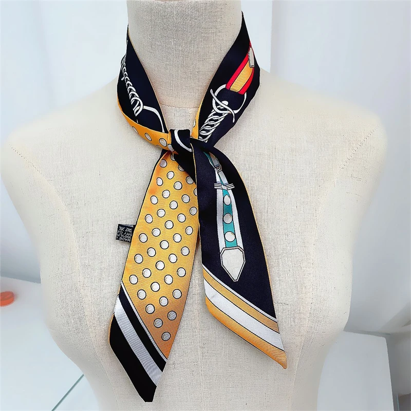 2022 Summer New Belt Dot Silk Scarf For Women Twill Print Headscarf Headband Fashion Wrap Bag Ribbon Hairband Neckerchief