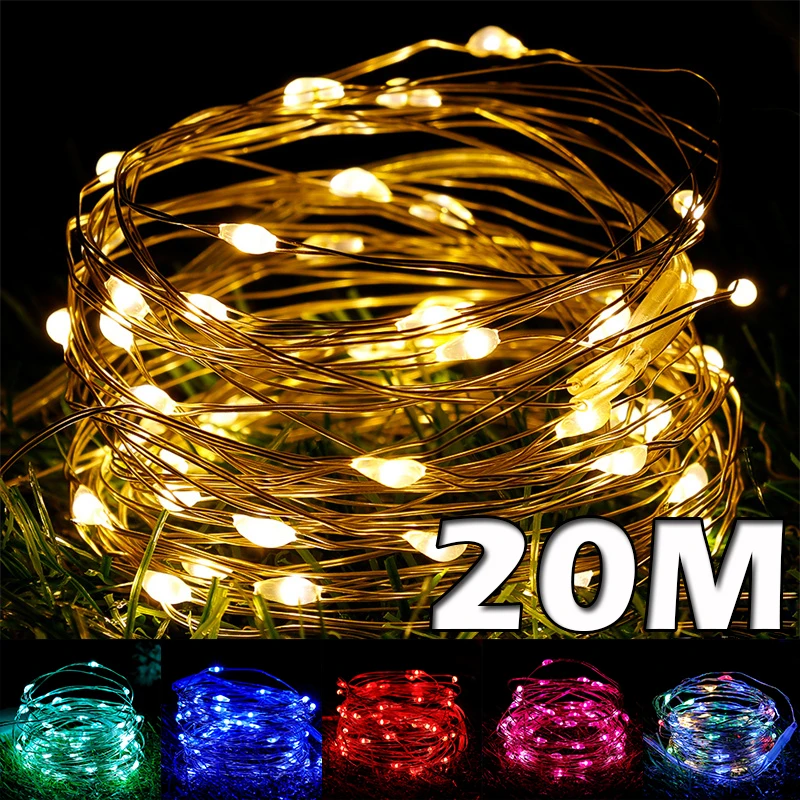 20M LED Lights Copper Wire String Lights USB Garland Fairy Lighting Strings for Holiday Christmas Wedding Party Decoration