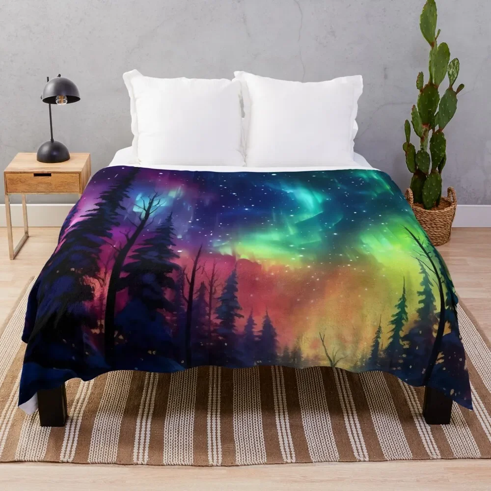 Aurora Borealis Enchanted Glowing Neon Forest Throw Blanket heavy to sleep fluffy for sofa Blankets