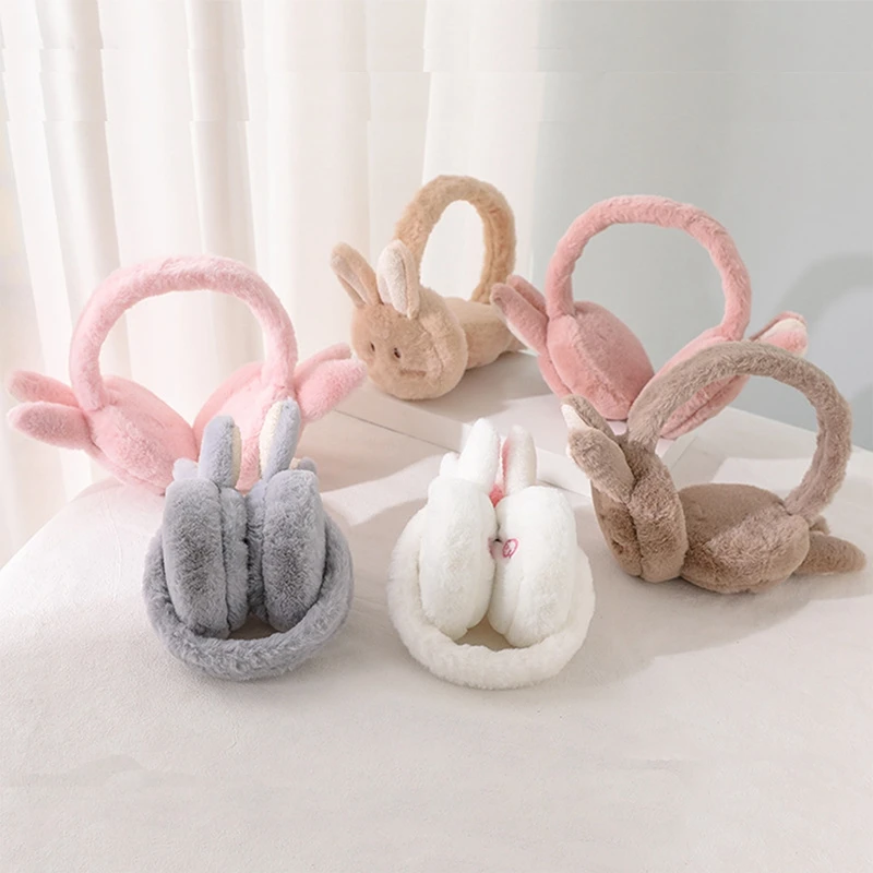 Kids Cute Headband Earlap Winter Outdoor Cartoon Rabbit Warm Earmuff Plush Thick Soft Adjustable Ear Cover Accessories for Girls