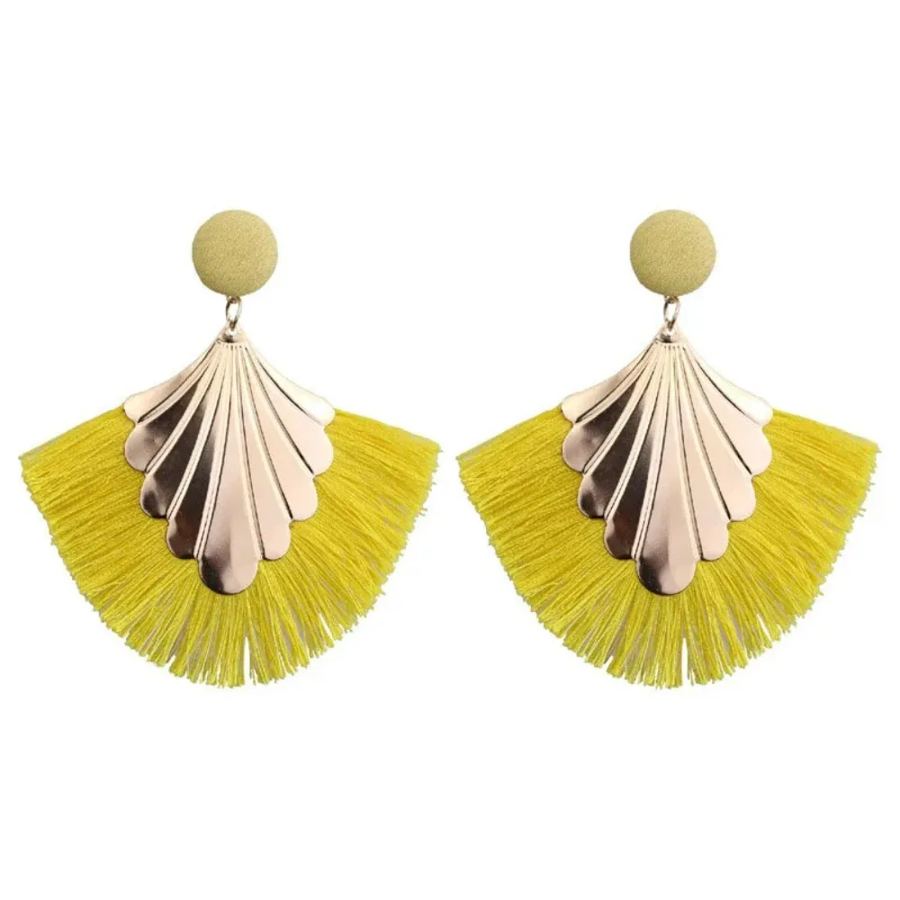 SUMENG 2024 New Bohemia Fan Shaped Tassel Earrings For Women Exaggerated Big Statement Fringed  Fashion Dangle