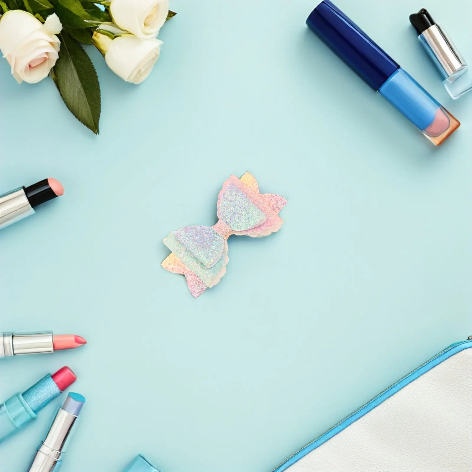 

5Pcs Glitter Rainbow Hair Bow Clips for Baby Girls Sequin Alligator Clip Hair Accessories Party Daily Wear Kids Hairpins Styling